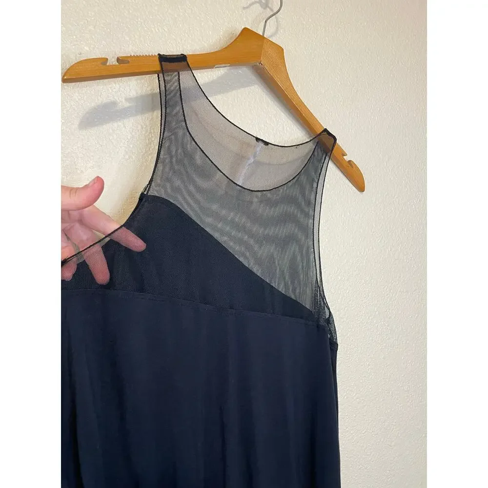 Free People Riley Asymmetrical Mesh Top Black Boho Relaxed Fit Tank Top Small